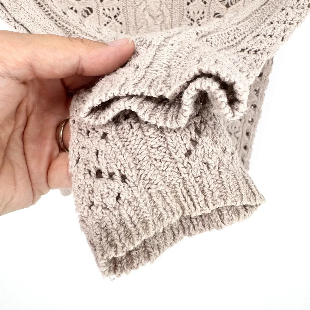Free People Y2K Cable Knit Open Tie Back Sweater Beige Size S Coastal Bohemian